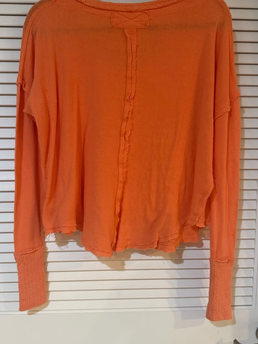 Free People Orange Raw-Hem V-Neck Pullover